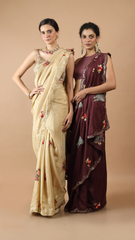 Maya Dusty Wine Resham Hand Embroidered Saree
