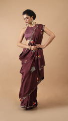 Maya Dusty Wine Resham Hand Embroidered Saree