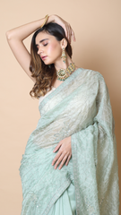 Inaya Tea Green Moti Work Organza Saree