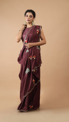 Maya Dusty Wine Resham Hand Embroidered Saree