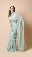Inaya Tea Green Moti Work Organza Saree