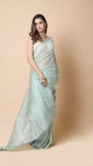 Inaya Tea Green Moti Work Organza Saree