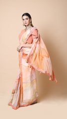 Bahaar Powder Peach Printed Saree with Mirror work Semi Stitched Blouse