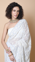 Maya Ice Blue Chikankari Handwork Saree