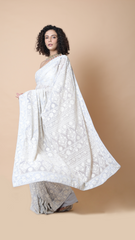 Maya Ice Blue Chikankari Handwork Saree