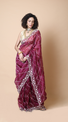 Aisha Intricate Bordered Wine Coloured Organza Saree