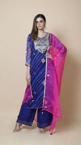 Leheriya Edit Blue Suit with Pink Dupatta