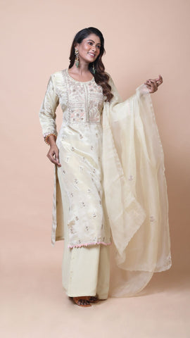 Aisha Pastel Yellow Suit with Embroidery Detailing