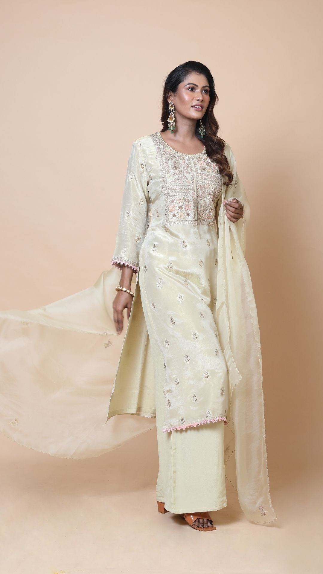 Aisha Pastel Yellow Suit with Embroidery Detailing