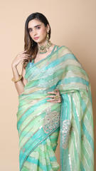Zoya Stripe Organza Saree with Gota-Patti Detailing