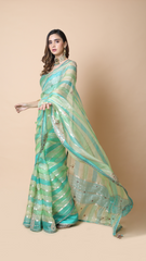 Zoya Stripe Organza Saree with Gota-Patti Detailing