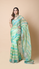 Zoya Stripe Organza Saree with Gota-Patti Detailing