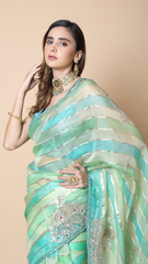Zoya Stripe Organza Saree with Gota-Patti Detailing