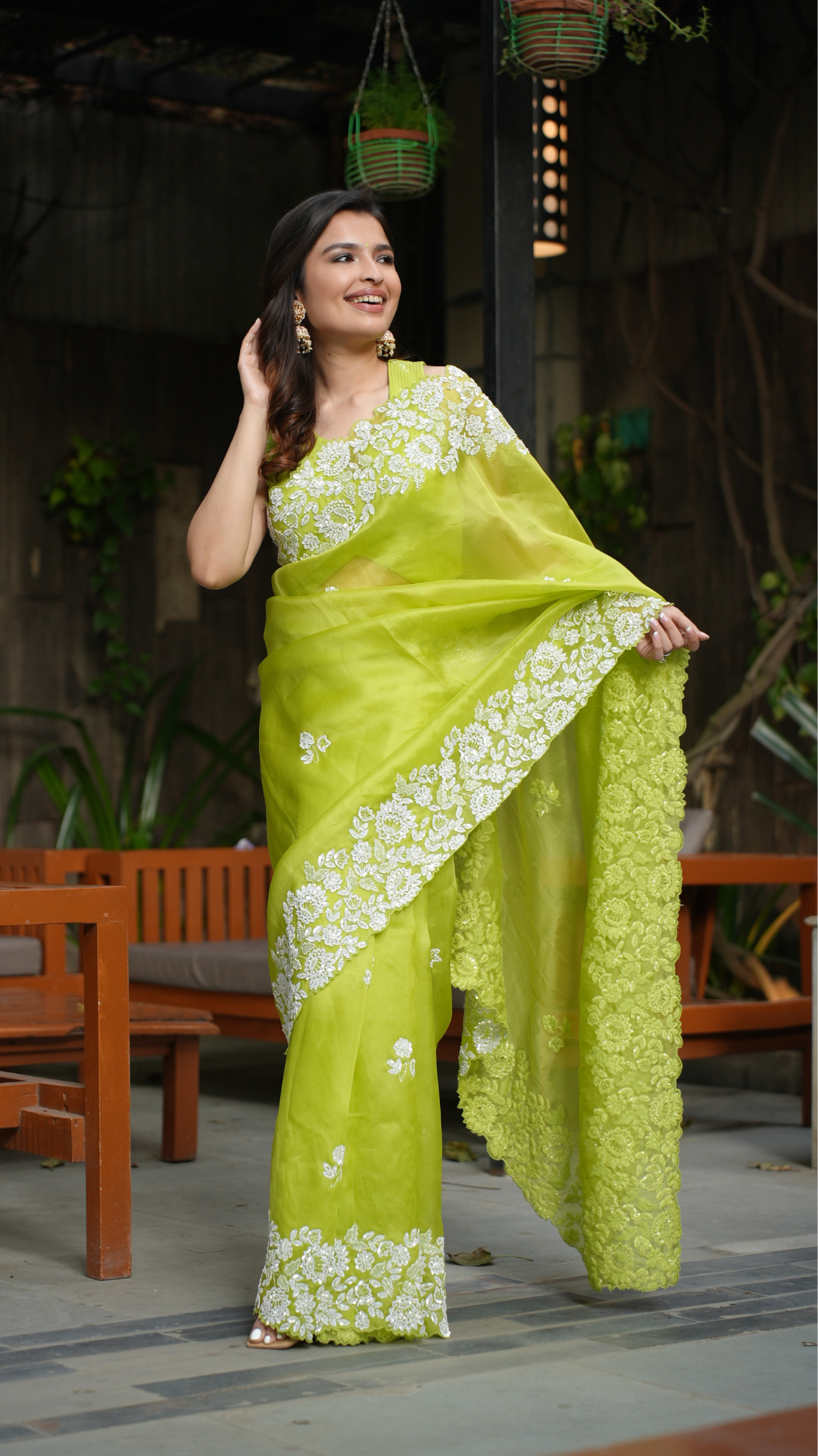 Saachi Bhasin in our Fresh Lime Green Organza Saree