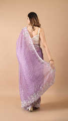 Inaya Lavender Coloured Organza Saree with Resham, Buti and Moti detailing 1