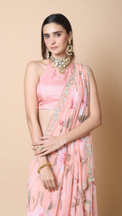 Bahaar Blush Pink Printed Chiffon Saree with Cut dana Border