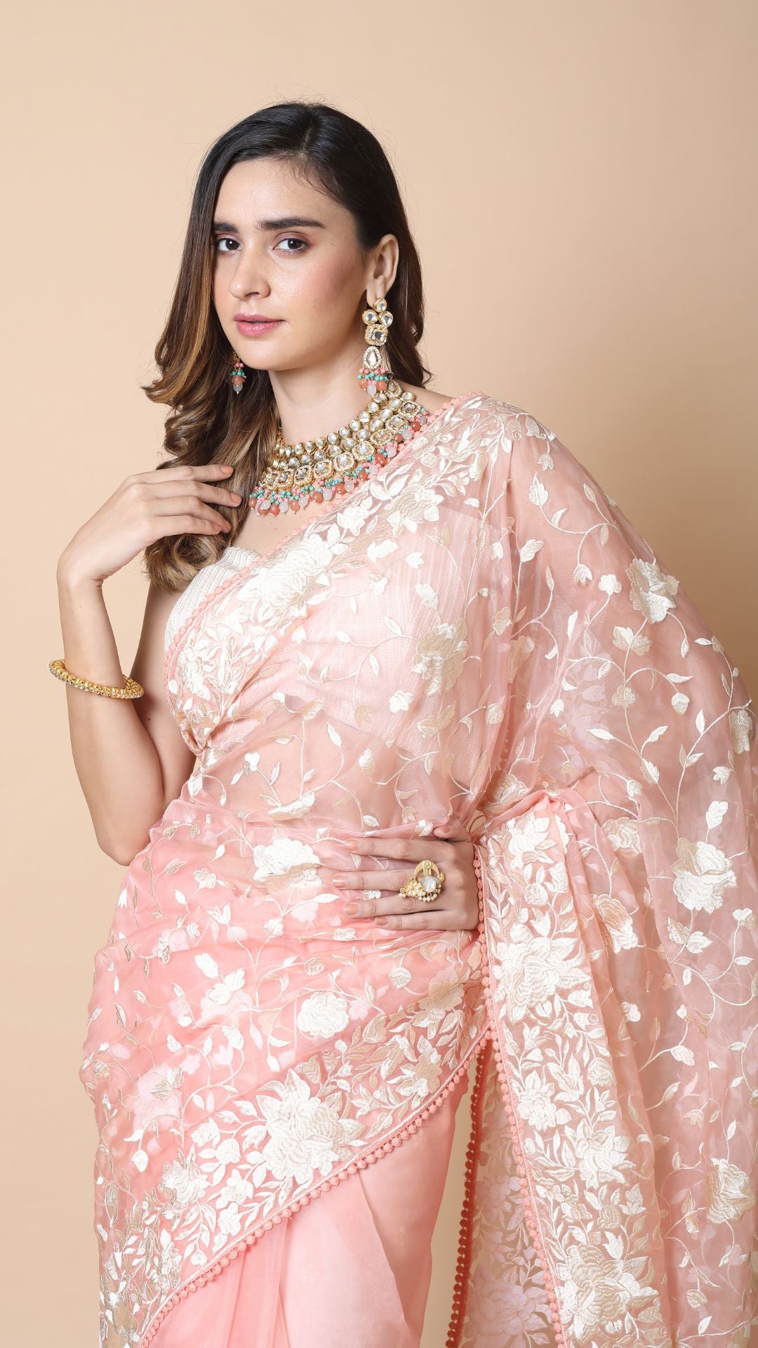 Maya Pastel Pink Jal work Saree