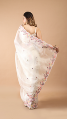 Inaya Pearl White Threadwork and Sequins Detailed Saree