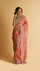 Aisha Gold Stripe Tissue Saree with Cutdana Detailing