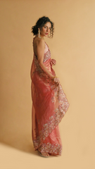 Aisha Gold Stripe Tissue Saree with Cutdana Detailing