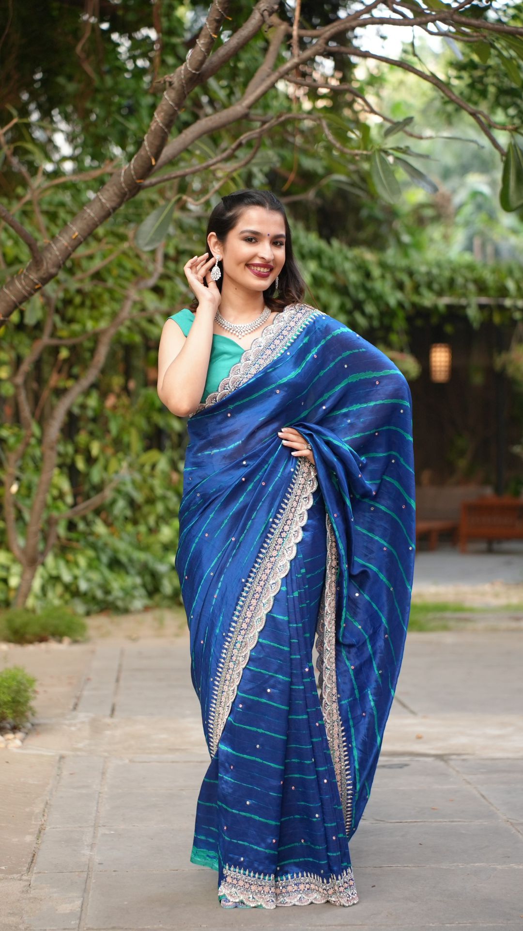 Saachi Bhasin in our Forest Blue Tie and Dye Saree