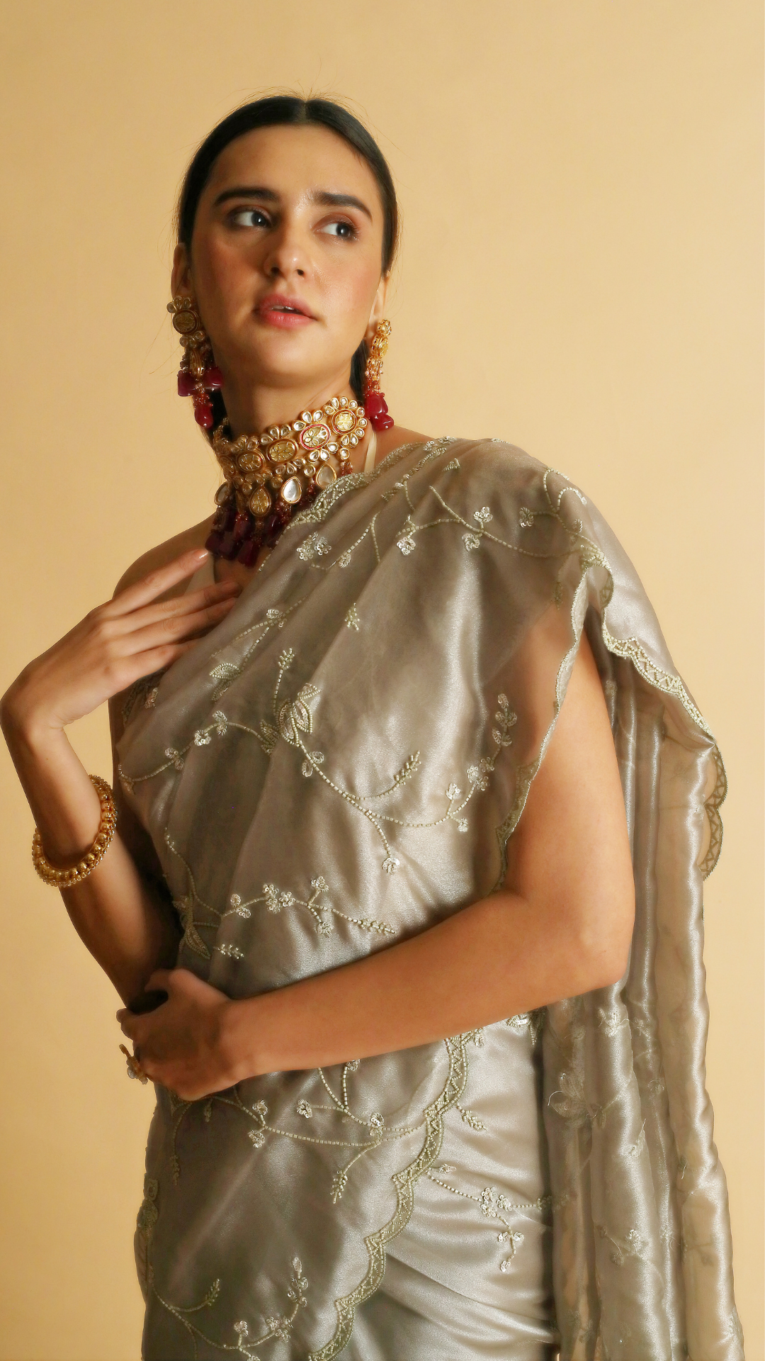 Heer Silver Sequins Jal work Saree