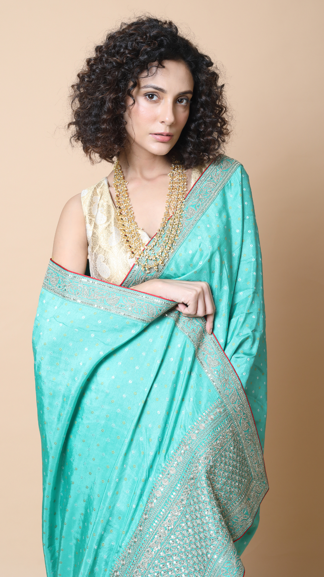 Aisha Green Intricate Order Upara Silk Saree