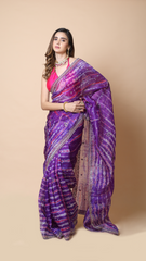 Leheriya Edit Fuchsia Pink and Indigo Tie-Dye Saree with Gota-Patti Detailing