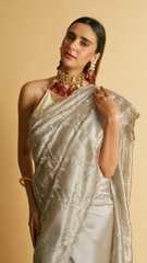 Heer Silver Sequins Jal work Saree