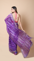 Leheriya Edit Fuchsia Pink and Indigo Tie-Dye Saree with Gota-Patti Detailing