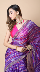 Leheriya Edit Fuchsia Pink and Indigo Tie-Dye Saree with Gota-Patti Detailing