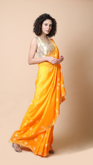 Leheriya Edit Apricot Yellow Tie and Dye Saree with Subtle Mirror Border