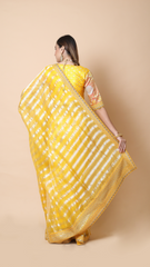 Aisha Freesia Yellow Stripe Organza Saree with Intricate Embroidered Border