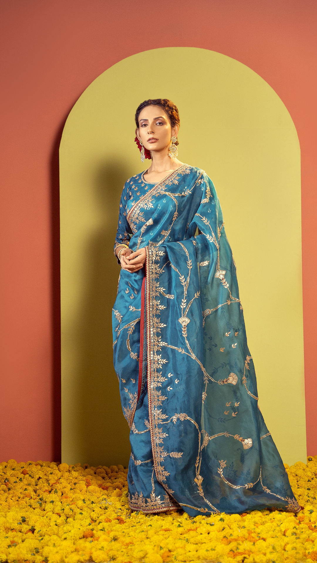 Ethereal Ensemble Pacific Blue Saree with Gota-Patti Detailing