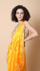 Leheriya Edit Apricot Yellow Tie and Dye Saree with Subtle Mirror Border