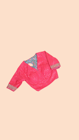 Leheriya Edit Raspberry Rose Pink Gold Tissue with Sequin Solid Coloured Blouse