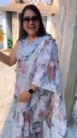 Dolly Jain Chiffon Printed saree with Mirror work